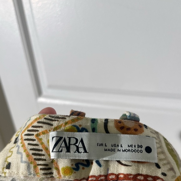 Zara Printed Linen Blend Wide Leg Pants - Boho Paisley Mandala - Sz Large - Picture 9 of 9